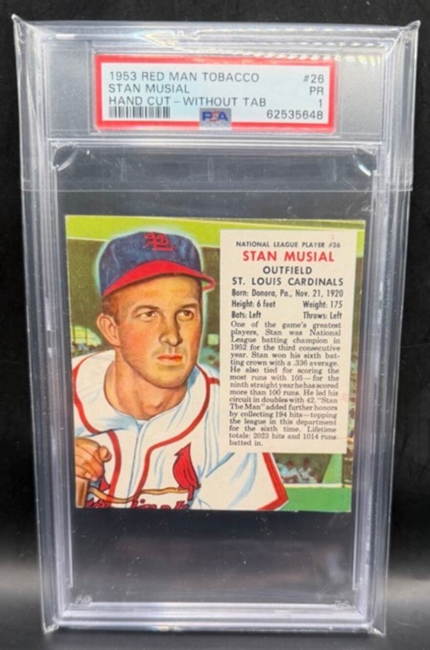 1953 Red Man Stan Musial PSA 1 St. Louis Cardinals No Tab Stan the Man HOF MLB